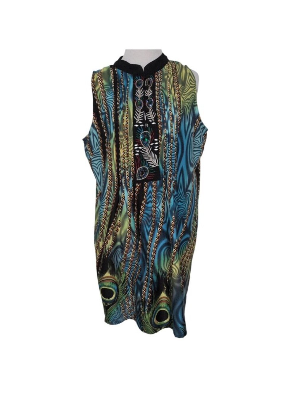 Lucky & Coco Peacock Tunic Womens Size Large Black Sequin Embellished Sleeveless